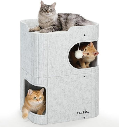 Made4Pets Cat House for Indoor Use, 2-Storey Cube Bed Cave, Covered Hideaway by Made4Pets