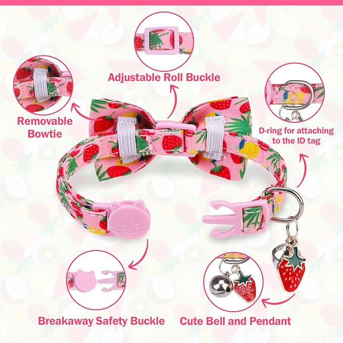 Cat Collar with Bell Bow Tie Fruit Breakaway Bowtie Cat Collar - Image 2