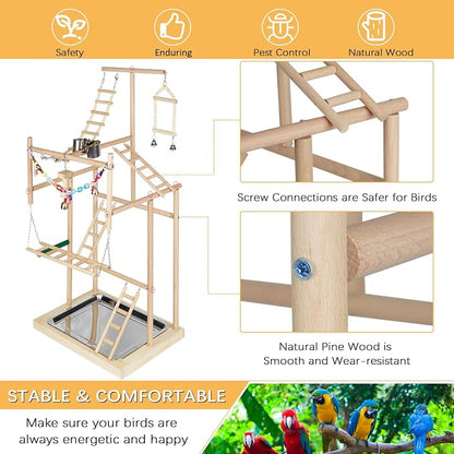 Pet Parrot Playstand Parrots Bird Playground Bird Play Stand Wood Perch Gym - Image 3