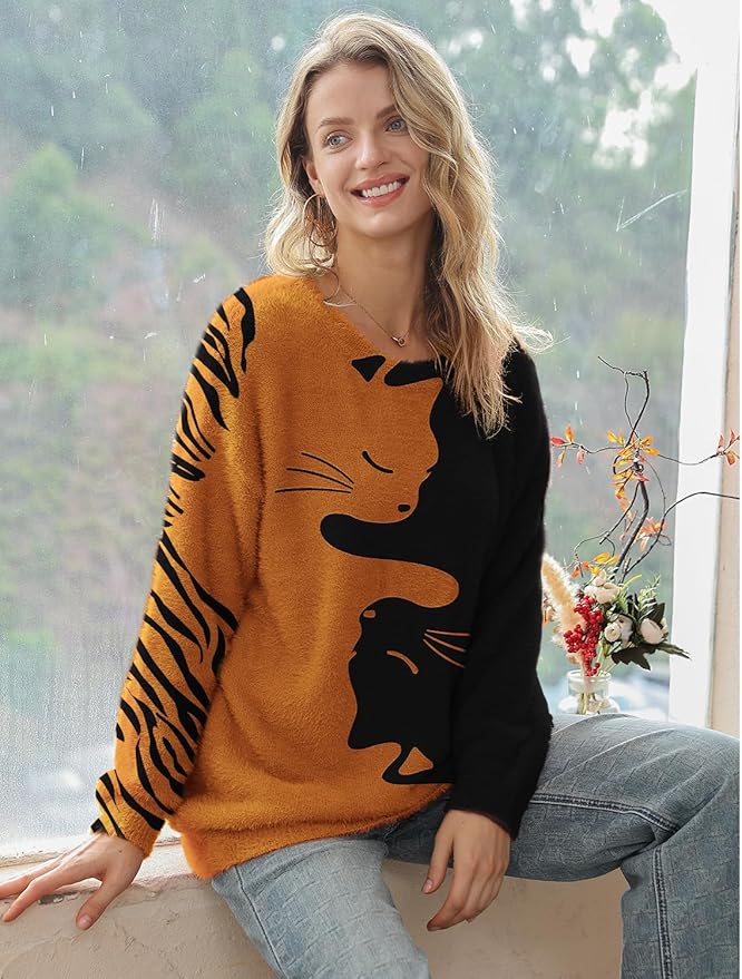 YESNO Women Christmas Sweater Graphic Printed Oversized Pullover Sweaters - Image 4