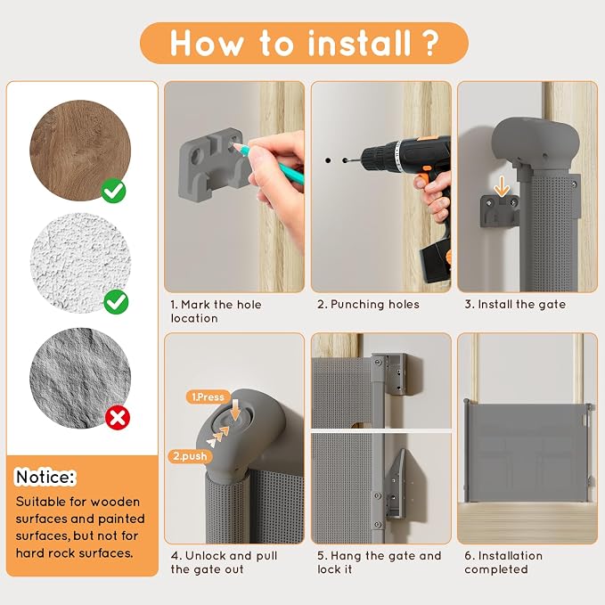 Retractable Baby Gate for Stairs, Automatic Tension, One-Hand Operation - Image 9