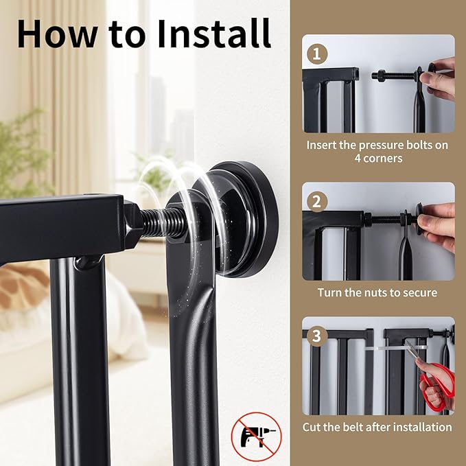 59“ Extra Tall Cat Gate for Doorway：29.4-33.4” Wide Pet Gate, Auto Close/One - Image 4