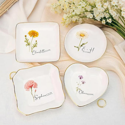 Personalized Floral Jewelry Dish, Engaged Ring Dish, Custom Trinket Dish - Image 6