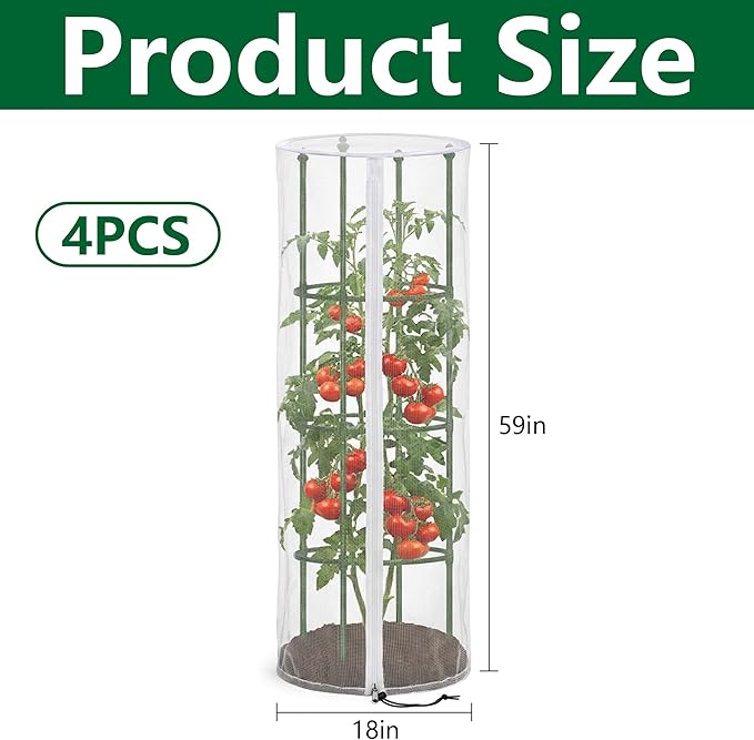4 Pcs Garden Bird Netting for Round Plant Cage, Tomato Trellis Insect Bird - Image 2