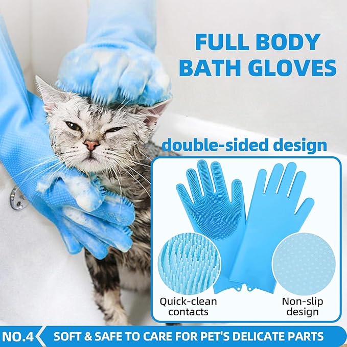 Bath Grooming Kit with Hair Brush, Towel & Scrubber Gloves - Image 5