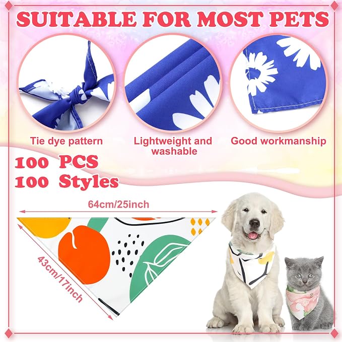 100 Pcs Boho Dog Bandanas Bulk Pet Bibs Colorful Triangle Scarf Boho Pet - Image 2