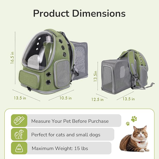 Cat Backpack Carrier for Large Cats, Expandable Cat Bubble Backpack, Dog - Image 2