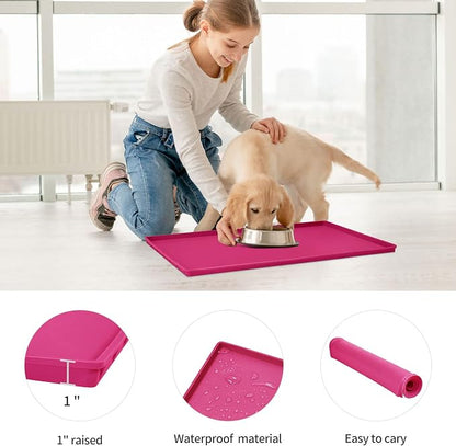 Dog Food Mat, Silicone Waterproof Food Tray, Non Slip Pet Bowl Mats Placemat - Image 2