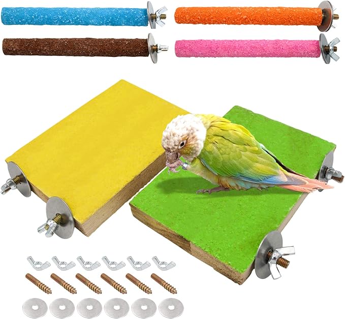 6 Pcs Bird Perch Stand Toy, Wood Parrot Stand Platform Colorful Sand Paw by Bac-kitchen