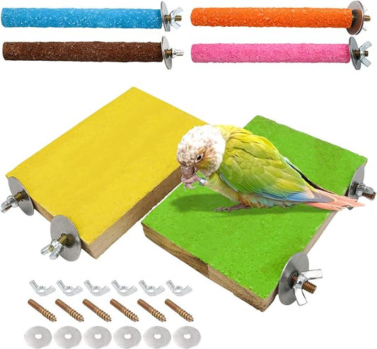 6 Pcs Bird Perch Stand Toy, Wood Parrot Stand Platform Colorful Sand Paw by Bac-kitchen