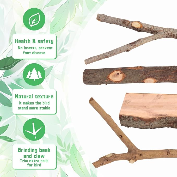 BILLIOTEAM 4-Pack Natural Wood Bird Perch Stand - Image 4