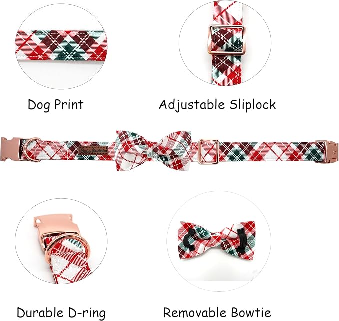 Dog Collar, Christmas Dog Collar Plaid Pet Collar Bow Holiday Bows Girl Boy - Image 2