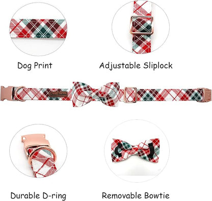 Dog Collar, Christmas Dog Collar Plaid Pet Collar Bow Holiday Bows Girl Boy - Image 2