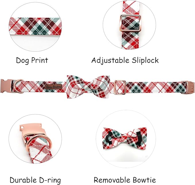 Dog Collar, Christmas Dog Collar Plaid Pet Collar Bow Holiday Bows Girl Boy - Image 2
