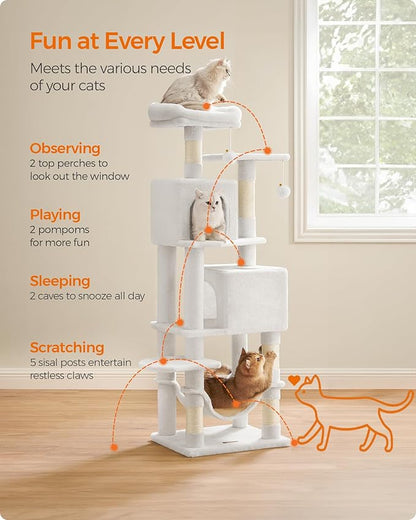 Feandrea Cat Tree, 59.5-Inch Tall Cat Tower, Plush Multi-Level Condo - Image 4