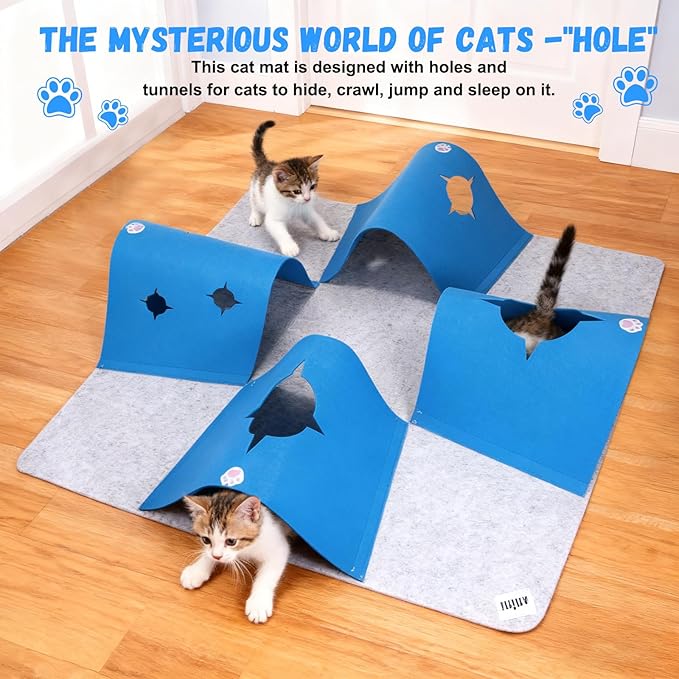 Interactive Cat Tunnel Mat for Indoor Cats, 4-Way Felt Cat Cave - Image 7