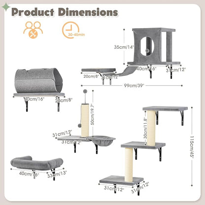 NUNU LAB 7-in-1 Wall Mounted Cat Climber Set, Cat Wall Furniture Set - Image 8