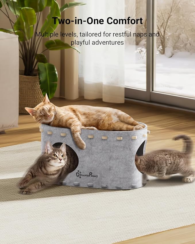 DownyPaws Cat House for Indoor Cats, Cat Bed Cave for Multiple & Large Cats Up - Image 2