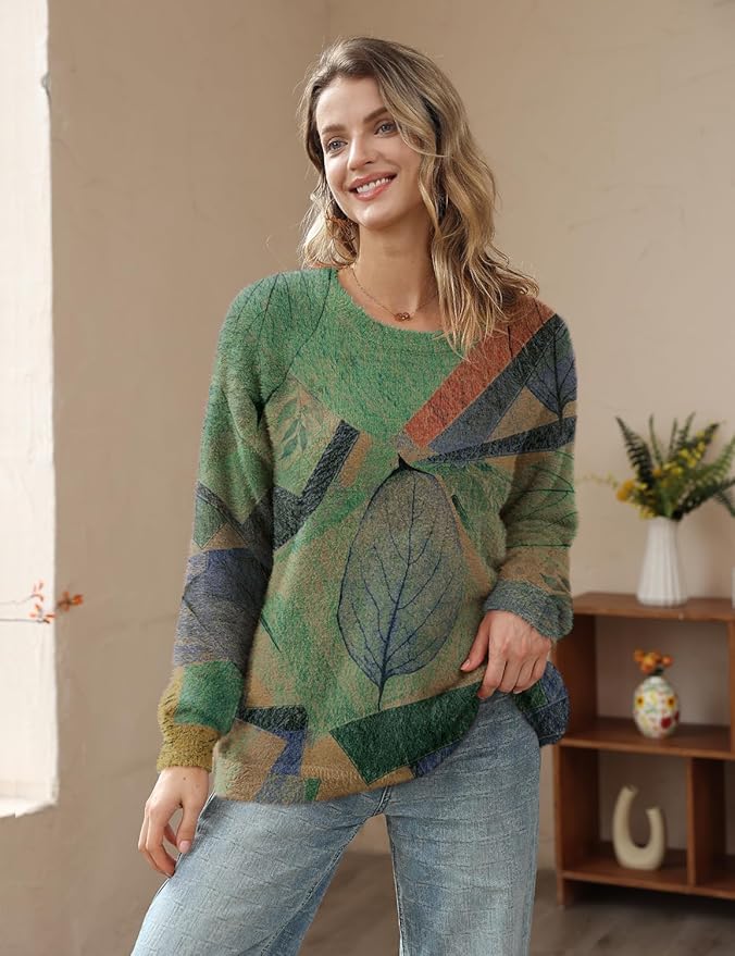 YESNO Women Christmas Sweater Graphic Printed Oversized Pullover Sweaters - Image 2