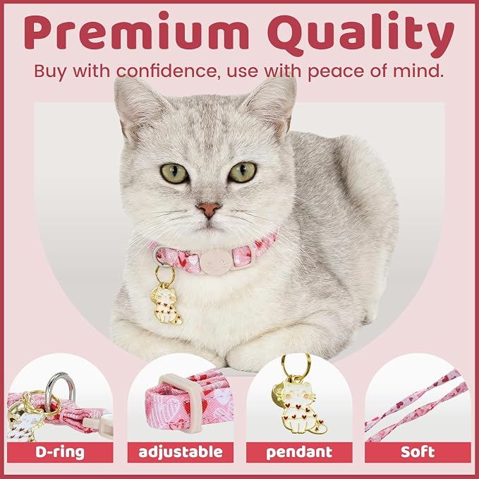 Valentine Cat Collar-2 Pack Collars Red Heart and Line Heart Print Breakaway - Image 2