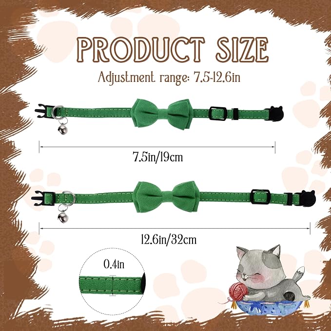 2 Pcs Bowtie Cat Collar with Bell Breakaway Cat Collars Cute Boy Kitten Collar - Image 2