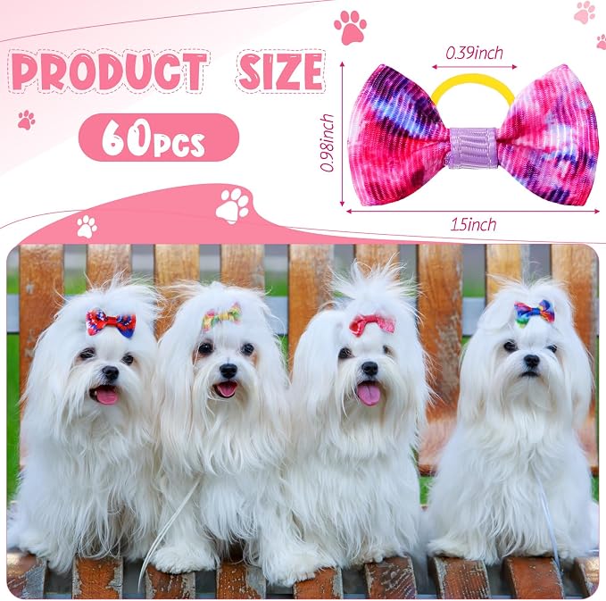 60 Pcs Cute Puppy Dog Hair Bows Small Bowknot Hair Bows - Image 2