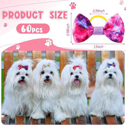 60 Pcs Cute Puppy Dog Hair Bows Small Bowknot Hair Bows - Image 2