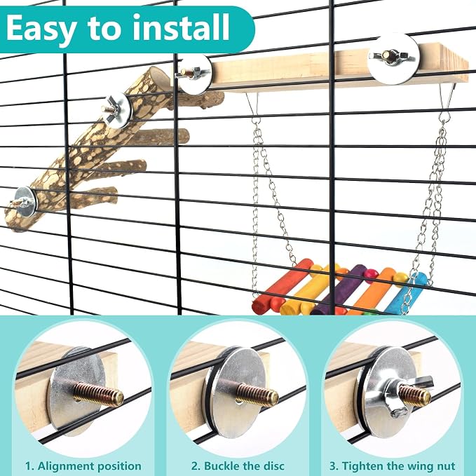 3in1 Bird Perch Toys for Parrots, Wooden Ladder Perch for Cage, Parrot Platform - Image 4