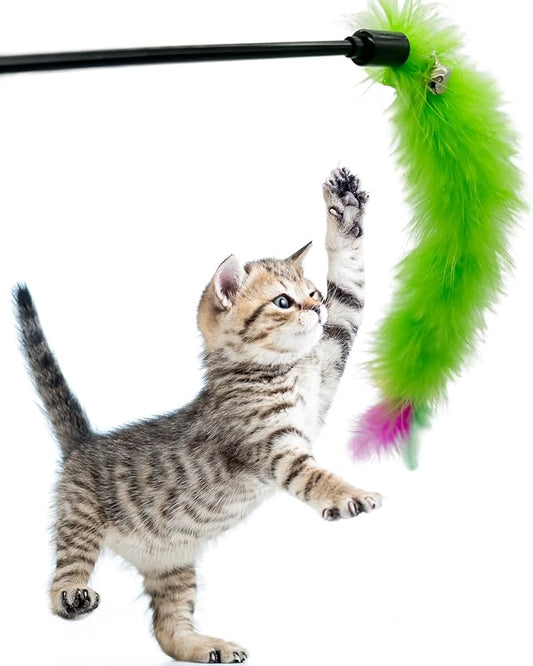 Cat Wand Feather Toys, 6 Pieces Interactive Cat Feathers Teaser Toy - Image 2