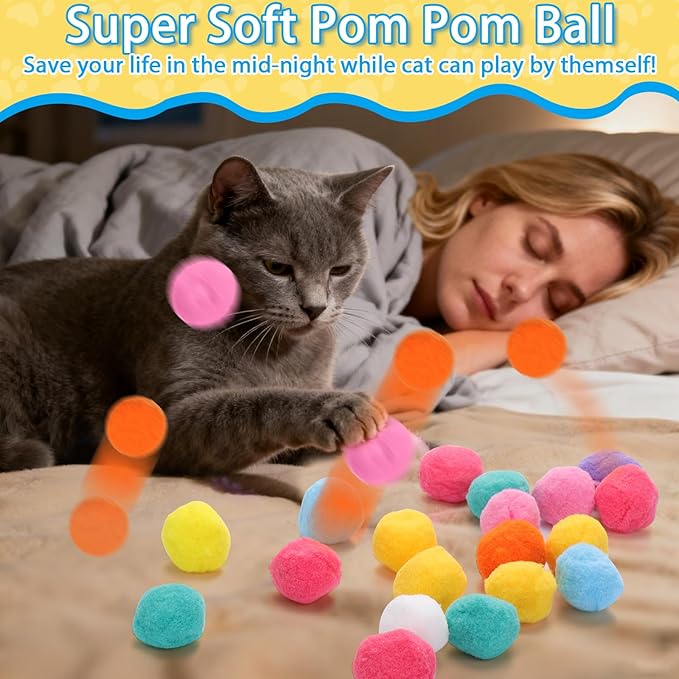 Mity rain 102PCS Cat Ball Launchers & Pom Pom Balls Interactive Cat Toy Set – - Image 3