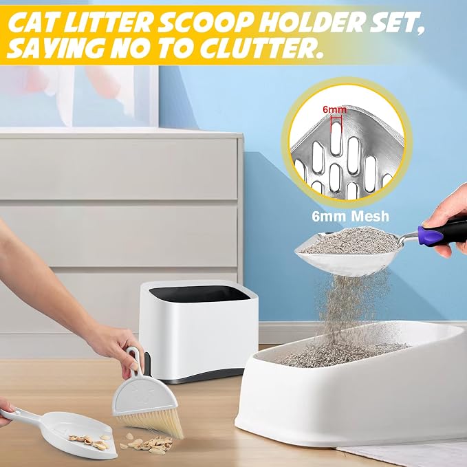 Cat Litter Scooper with Holder, Metal Cat Litter Scoop, Kitty Poop Scooper Stand - Image 3