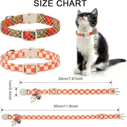 Cat Collar-2Pack Autumn Orange Plaid Kitten Collars-Halloween Plaid Breakaway - Image 3