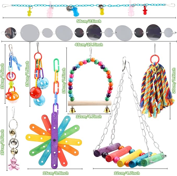 9 Pcs Parakeet Cockatiel Bird Toys, Parrots Cage Accessories Swing Rope Hanging - Image 2