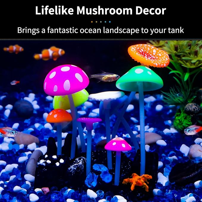 Uniclife Glowing Effect Artificial Mushroom Aquarium Plant Decor Ornament - Image 2