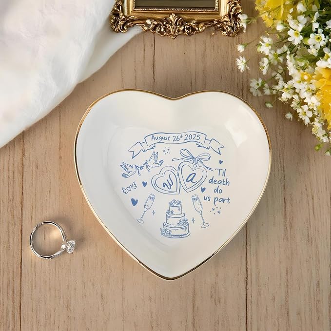 Personalized Ring Dish Engagement Gift, Engaged Ring Holder, Custom Wedding - Image 4