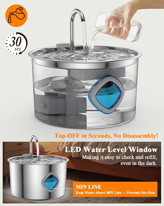 Cat Water Fountain Stainless Steel, 3.2L/108oz Automatic Pet Drinking Dispenser - Image 3