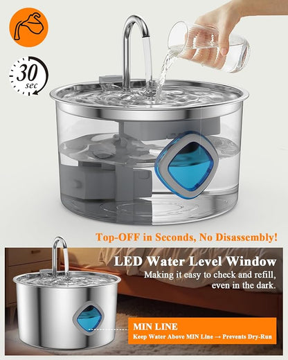 Cat Water Fountain Stainless Steel, 3.2L/108oz Automatic Pet Drinking Dispenser - Image 3