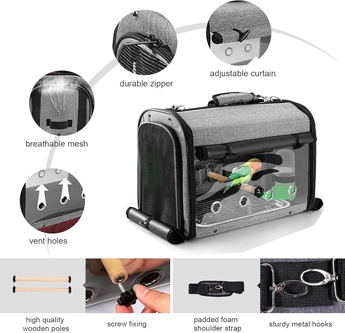 Sanmoncare Bird Carrier Bag Cockatiel Travel Cage - Image 2