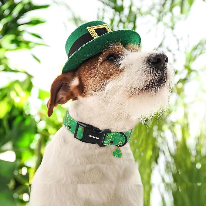 DOGWONG St Patrick's Dog Collar- Green Clovers Dog Collar, Adjustable Cotton - Image 4