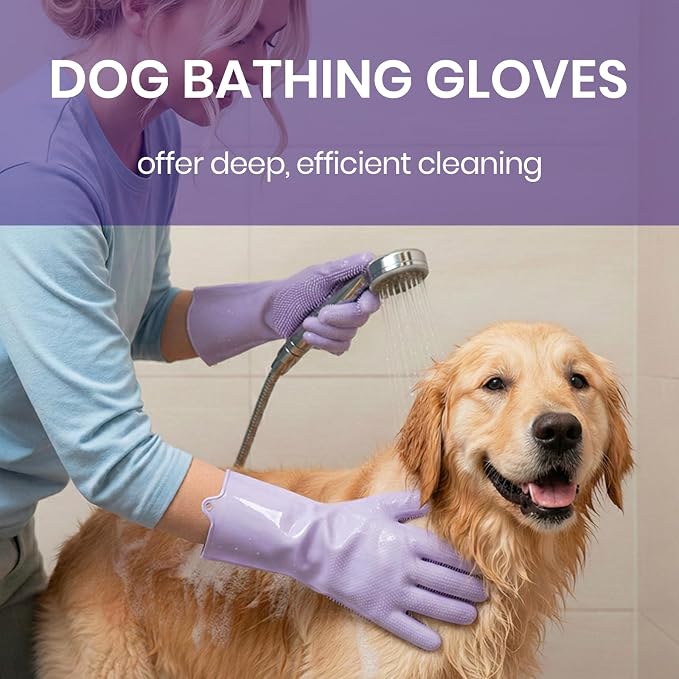 DELOMO Pet Grooming Gloves 1 Pair: Soft and Gentle Silicone Dog Washing Gloves - Image 3