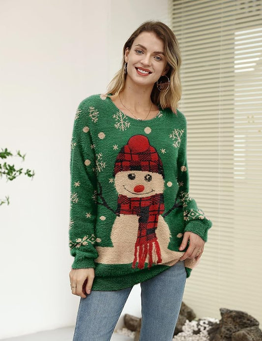 YESNO Women Christmas Sweater Graphic Printed Oversized Pullover Sweaters - Image 2