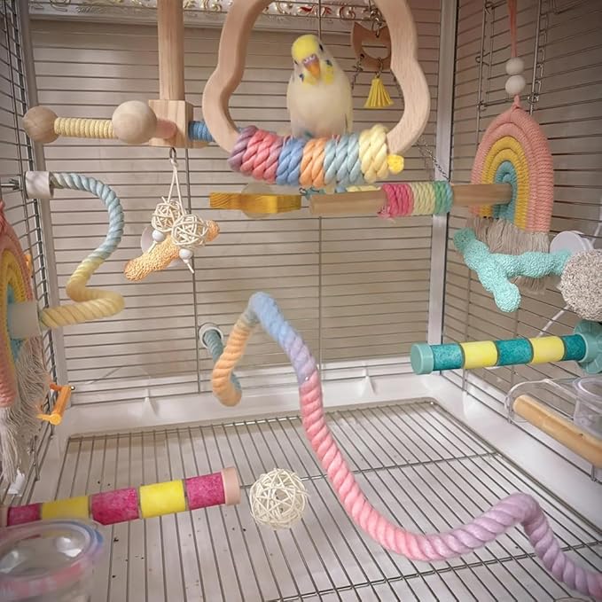 Gradient Colorful Bird Rope Perch Stand - Image 4