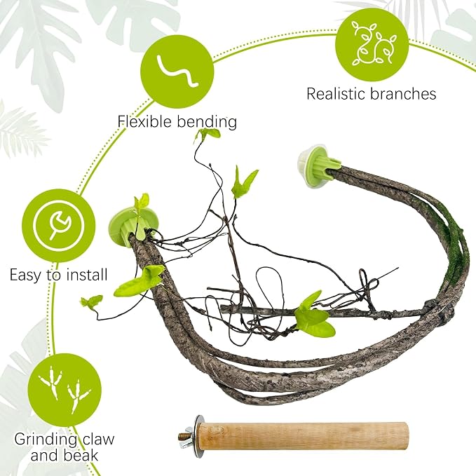 PINVNBY 2 PCS Bendable Bird Perches Simulation Branch Parrot Perch Stand - Image 6