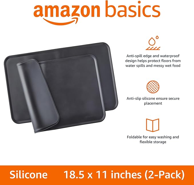 Amazon Basics Waterproof Anti-Slip Silicone Cat & Dog Food Mat, Pet Mats - Image 2