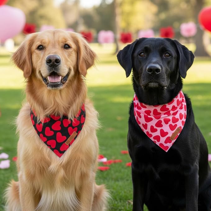 ADOGGYGO Valentine Dog Bandana 2 Pack, Reversible Red Pink Heart Pet Scarf Bib - Image 3