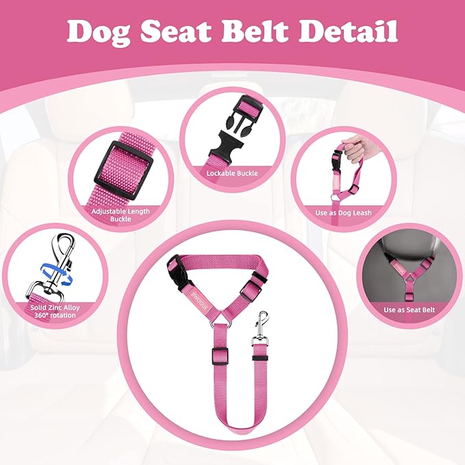 BWOGUE Pet Dog Cat Seat Belts, Car Headrest Restraint Adjustable Safety Leads - Image 3