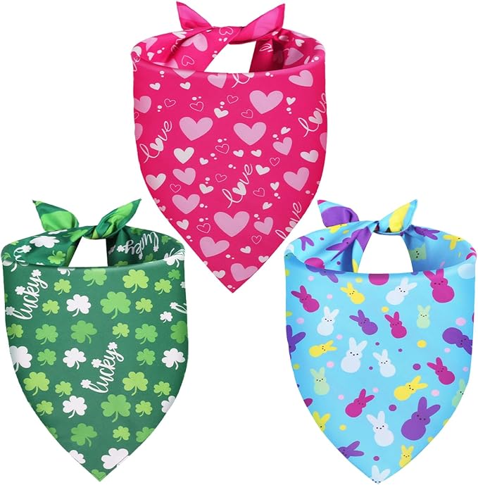 Valentines Dog Bandana St Patricks Day and Easter Dog Bandana Large 3PCS by Unknown