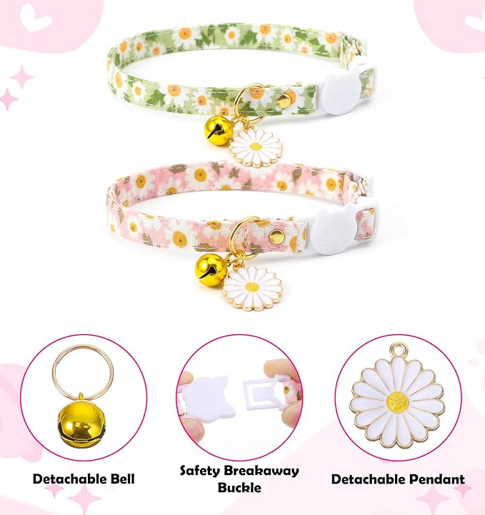 2 Pack Cat Collar Breakaway, Daisy Collar - Image 3