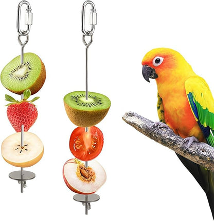 2 Pcs Bird Cage Food Holder Stainless Steel Parrot Fruit & Vegetable Skewer by Unknown