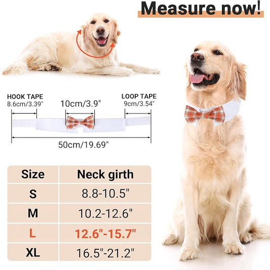 Segarty Dog Bow Tie, Adjustable Orange Plaid Bowtie Collar - Image 2